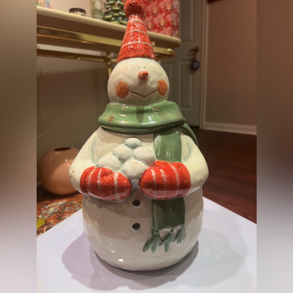 Vintage 90s snowman cookie jar by Jill Ankman artist